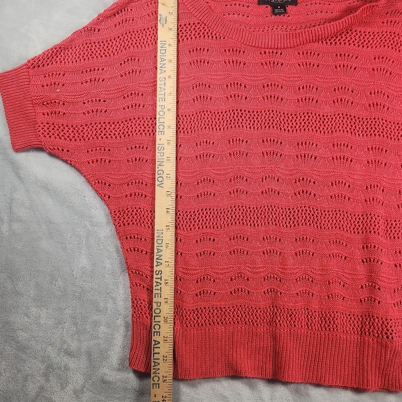 August Silk Classic Knit Top Women M Orange Short Sleeve Open Knit Designer - Picture 3 of 6